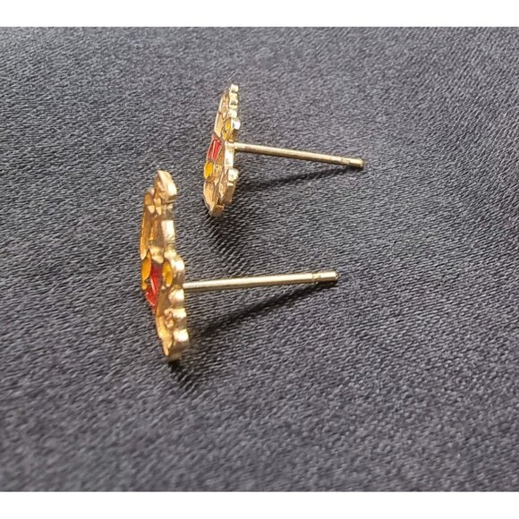Rare Find Vintage 10K Gold Winnie The Pooh Stud Earrings With Red & Yellow - Picture 3 of 4